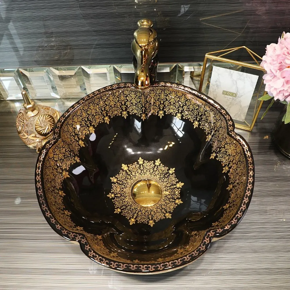 Керамическая раковина в форме цветка Прямая Фабрика Jingdezhen ручная роспись для