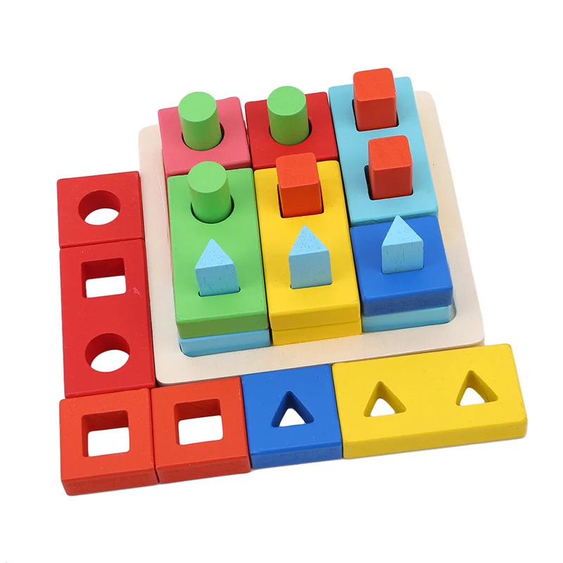 

Wooden Geometric Intelligence Board Baby Educational Toys Shape Matching Columns Building Blocks Teaching Aids Toy