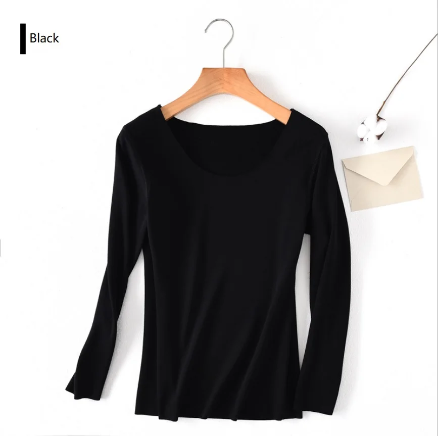 Женская бесшовная футболка с длинным рукавом и круглым вырезом | одежда