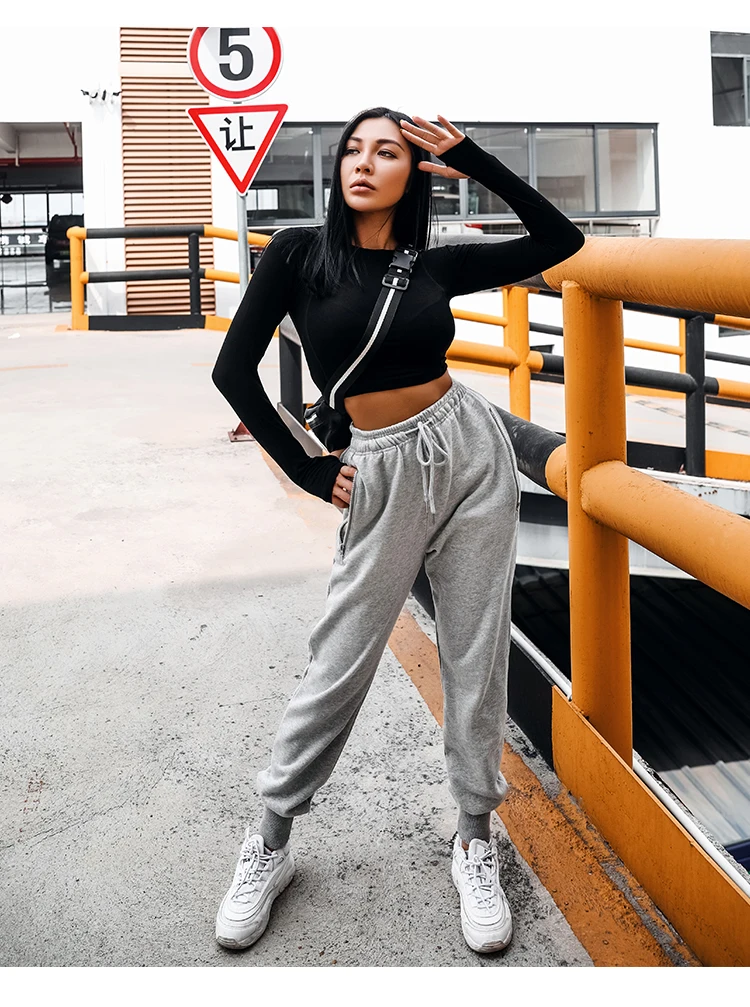 Zippered Pocket Sweatpants Joggers Soft Touch Loose Harem version Dance Exercise Fitness Pants Drawcord Running Trousers Women