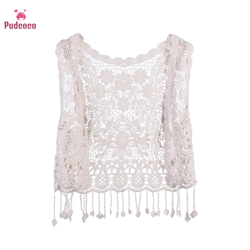 Детский жилет Pudcoco для девочек кружевной вязаный крючком кардиган без рукавов