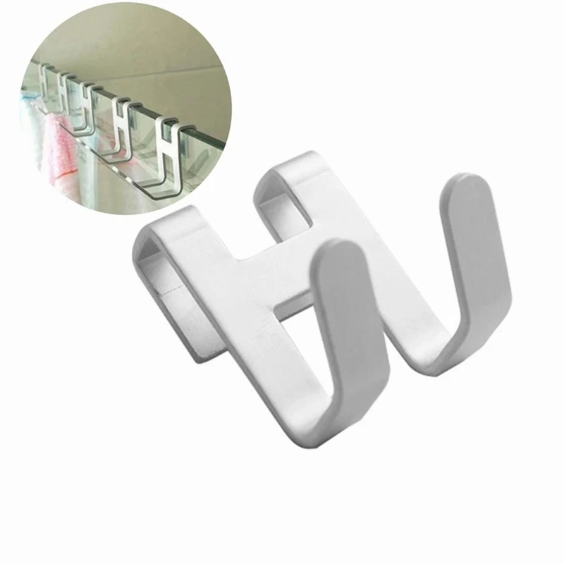 

1pcs Space Aluminum Metal Shower Frameless Glass Door Hook Free Hole Towel Rack Hanger Key Holder Clothes Bathroom Organizer