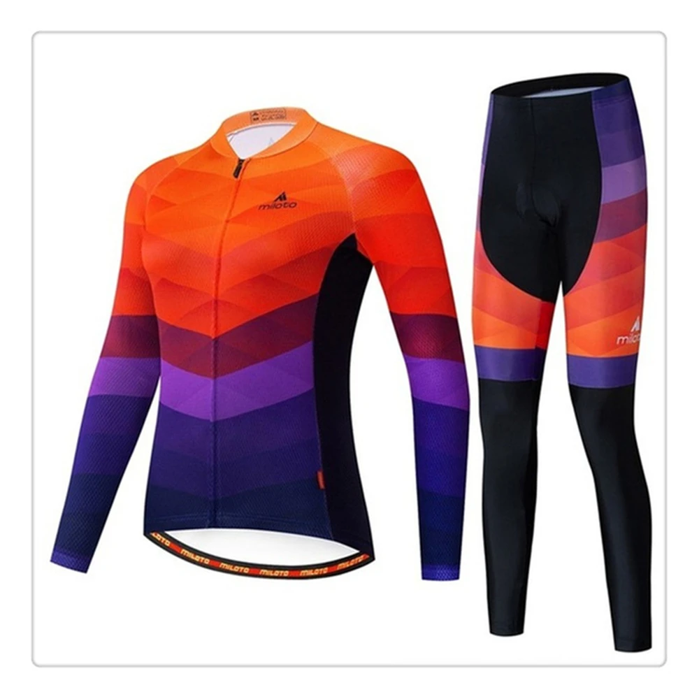 

Macaquinho Ciclismo Femino Cycling Set Winter Long Sleeve EL Flashing Maillot Jersey Windproof Stretch Spandex Bib Shorts GelPad