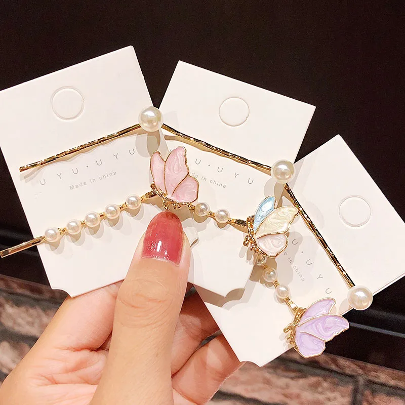 Заколки для волос 2 шт./компл. красивые заколки с жемчужинами и бабочками модные