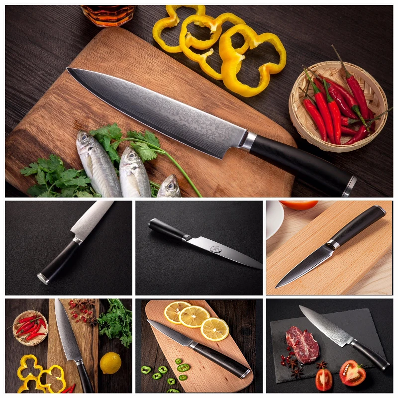 GRANDSHARP Damascus chef knife set Steel Kitchen Knives Sets Chef Santoku Paring Knife vg10 Japanese | Дом и сад