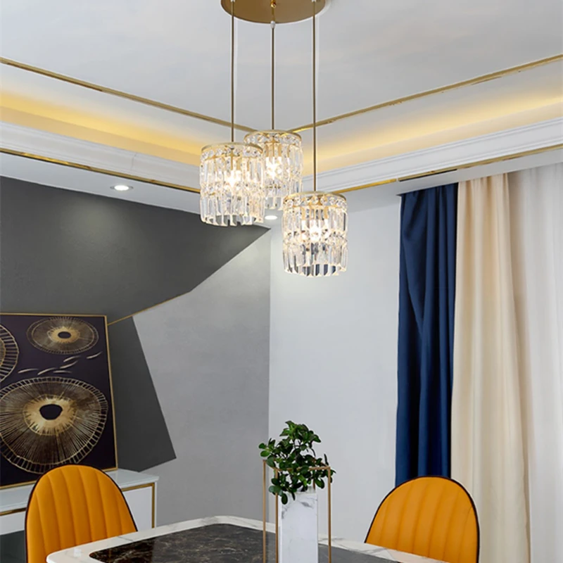 

All copper postmodern dining room lamp light luxury crystal chandelier living room simple three-headed bedroom lamp