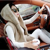 long imitation fur women vest beige black warm winter hooded solid sleevelss jacekts coat korean fashion oversized gilet femme