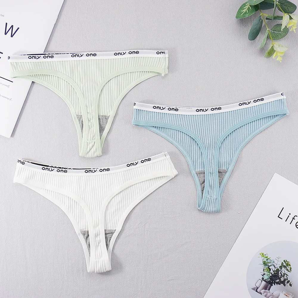 

3 Pcs Lot Sexy G String Thongs Cotton Panties Women Underwear Lingerie Femme for Ladies Fashion Style Solid Color Letter Edge
