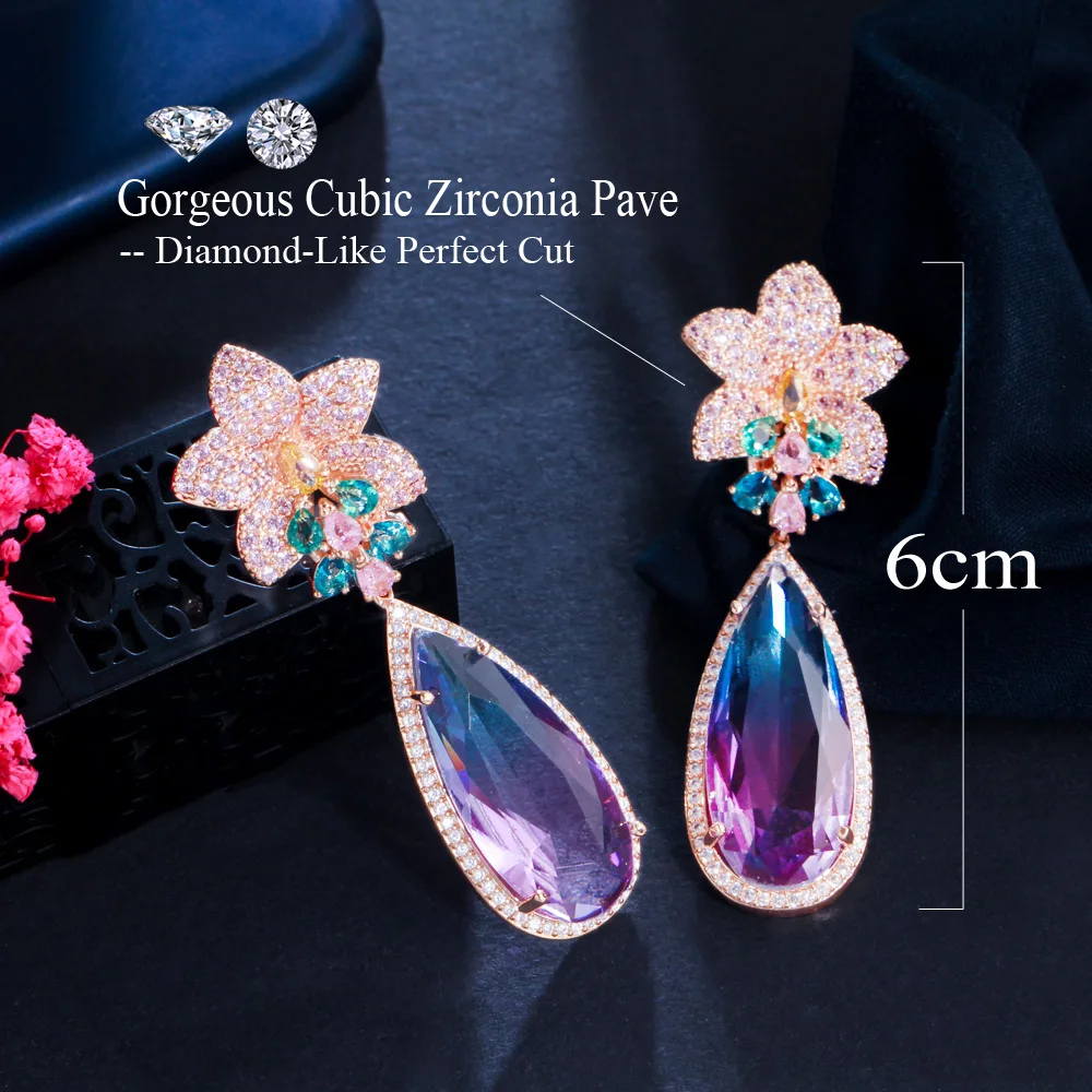 CWWZircons микро проложить Розовый кубический цирконий цветок большая капля воды
