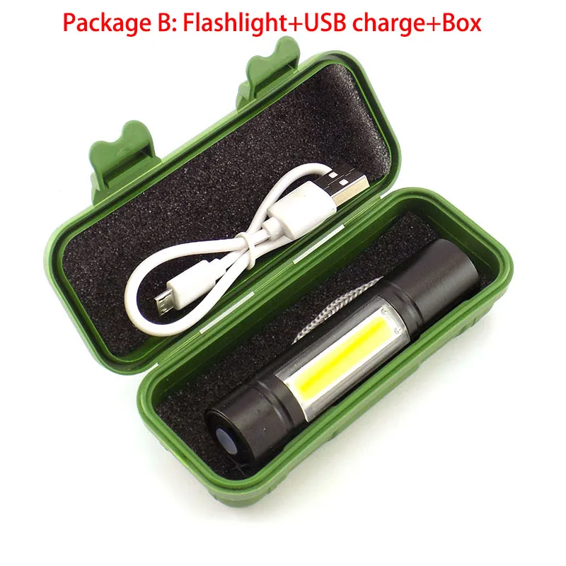 

super bright Flashlight Q5 torch USB LED rechargeable Work COB Light Torch Mini Portable Built with Battery Lamp Torch Camping
