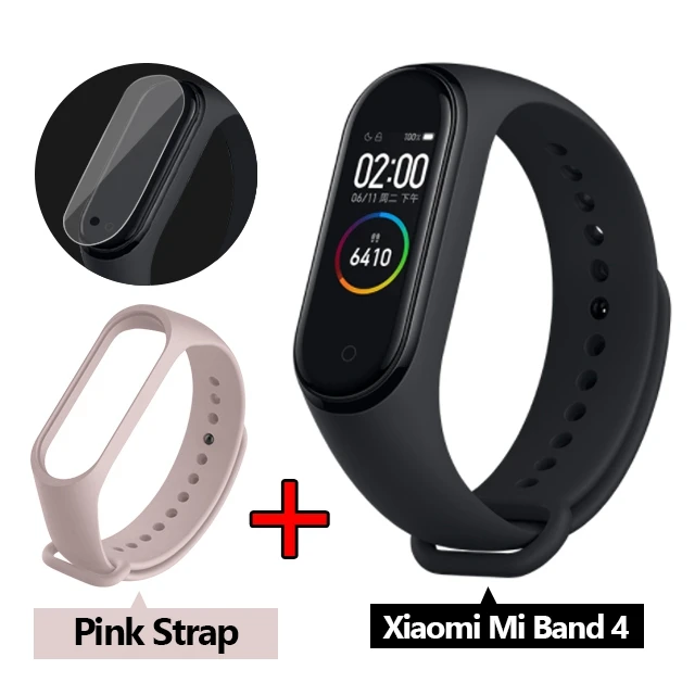 add pink strap Xiaomi mi Band 4 Smart band 4 цветной экран Браслет Пульс фитнес музыка Bluetooth 50 м водонепроницаемый xiaomi браслет 4 mi Band - Цвет: add pink strap