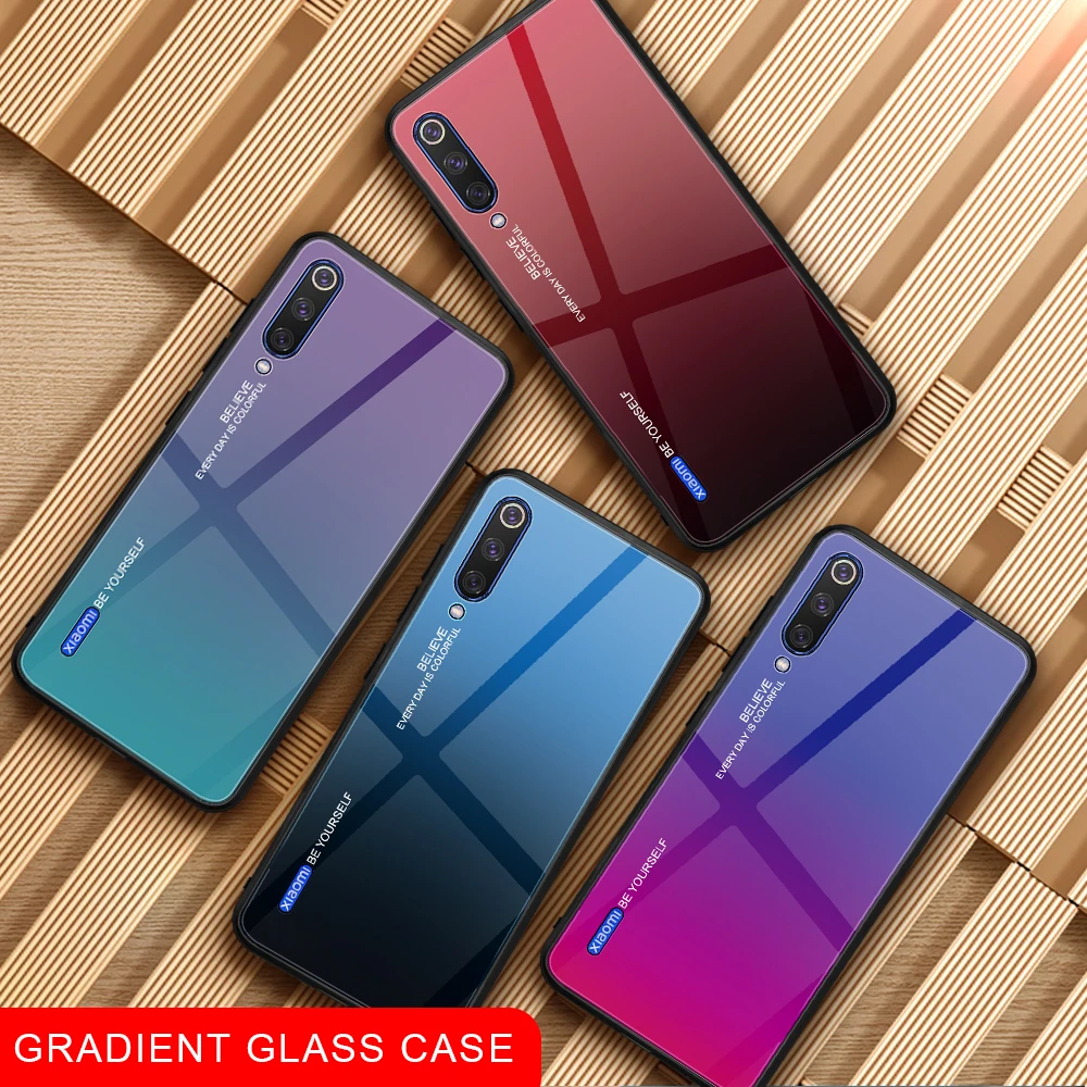 Чехол из закаленного стекла для Xiaomi Mi A3 Lite 9T RedMi 7A Note 7 8 K20 Pro цветной градиентный глянцевый чехол для Xiaomi RedMi Note 8