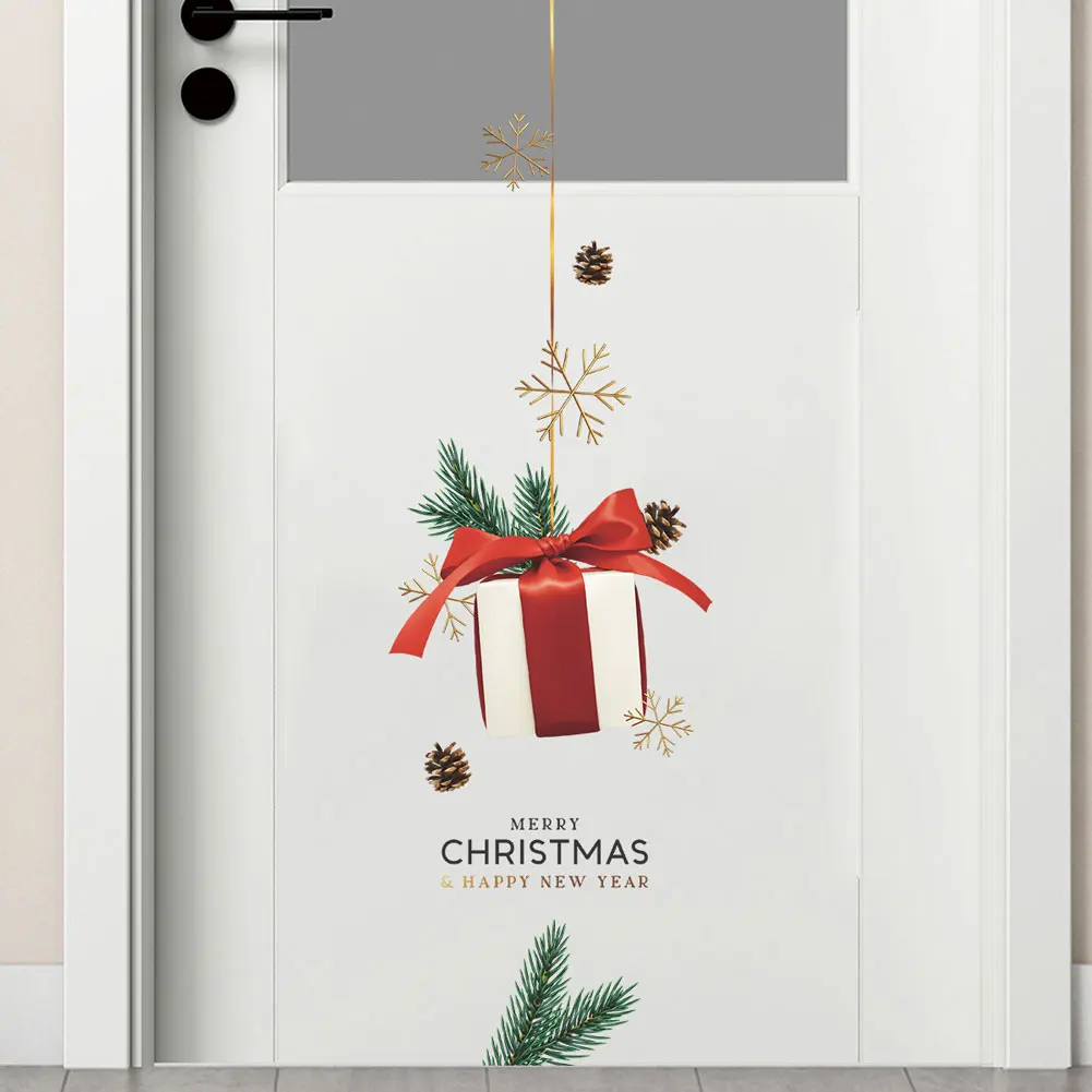 

Christmas Gift Pattern Wall Stickers Christmas Festival Decoration Wallpaper Home Decor New Year Decals Glass Window Door Poster