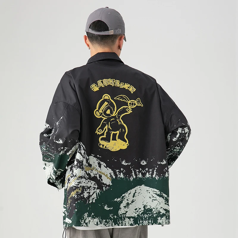 Мужская куртка в стиле хип-хоп уличная Харадзюку С мультяшным принтом снега и гор