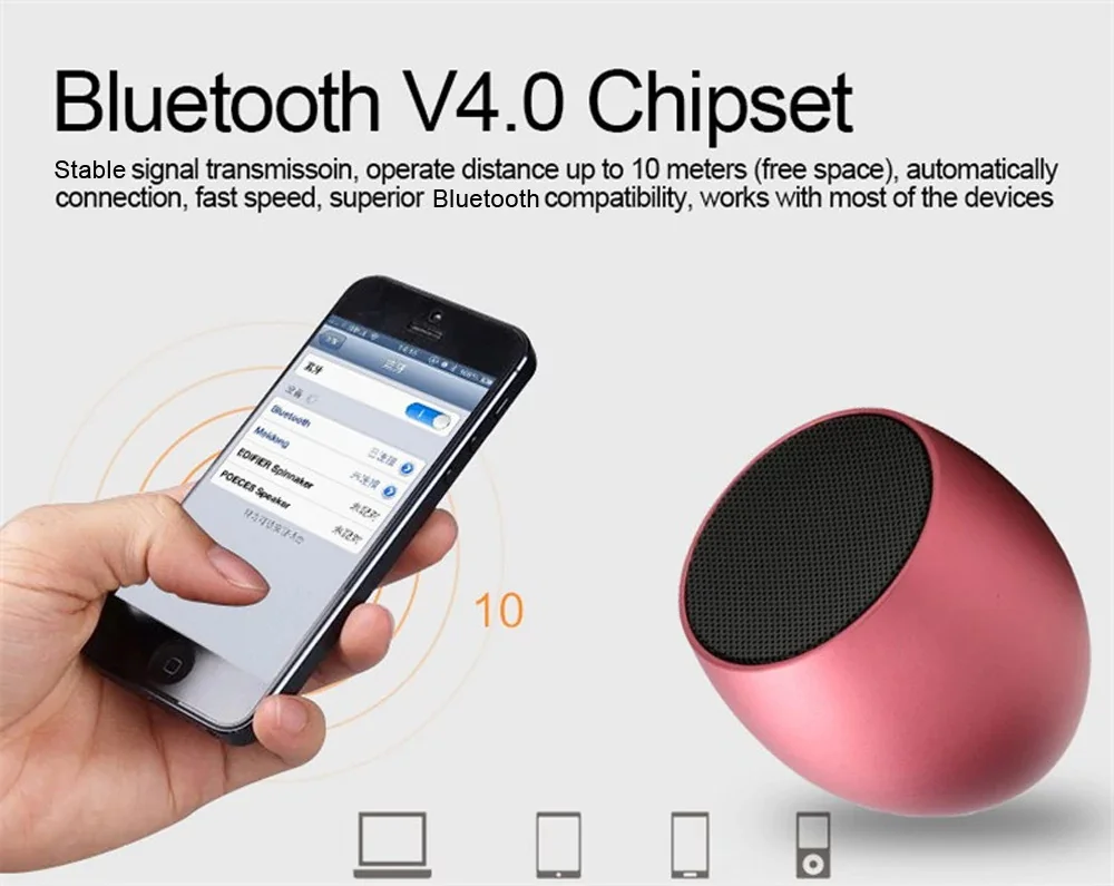 Портативный беспроводной Bluetooth Динамик E5 стерео MP3 плеер металлический