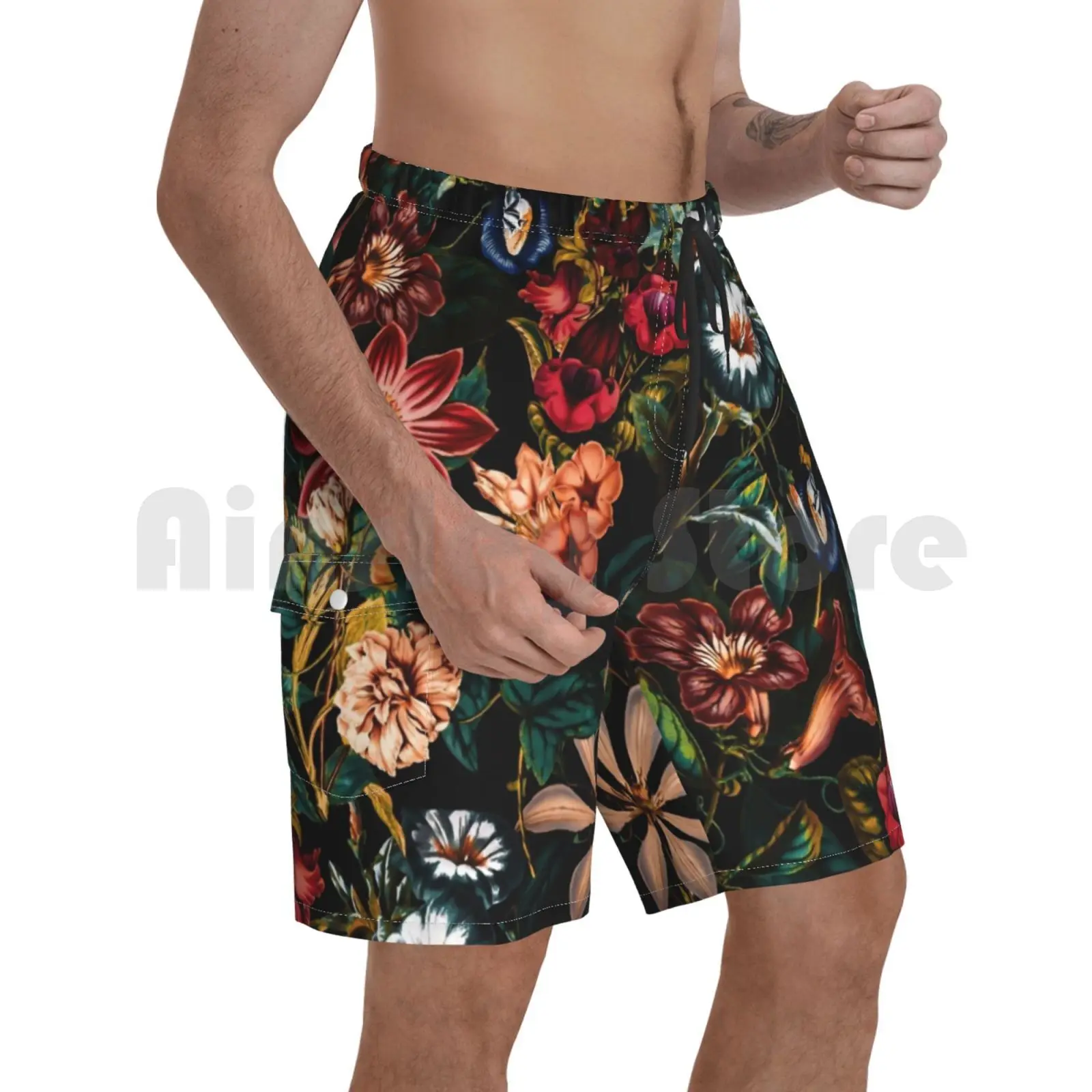 

Night-Garden-Xxiv Beach Shorts Men Beach Pants Swim Trunks Floral Botanical Garden Forest Jungle Tropical Pattern