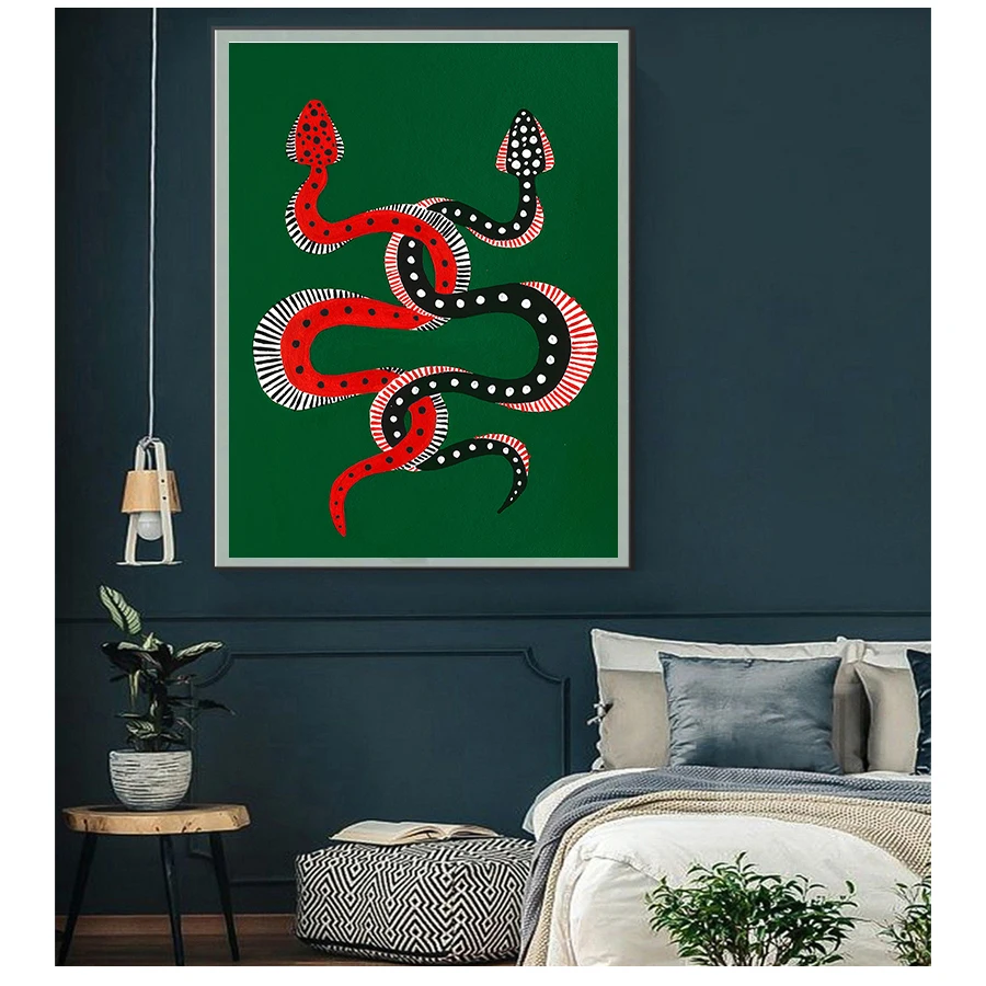 

Принты, Забавный креативный художественный постер с акварелью, настенные картины, домашний Настенный декор, суши и чизер, змеи