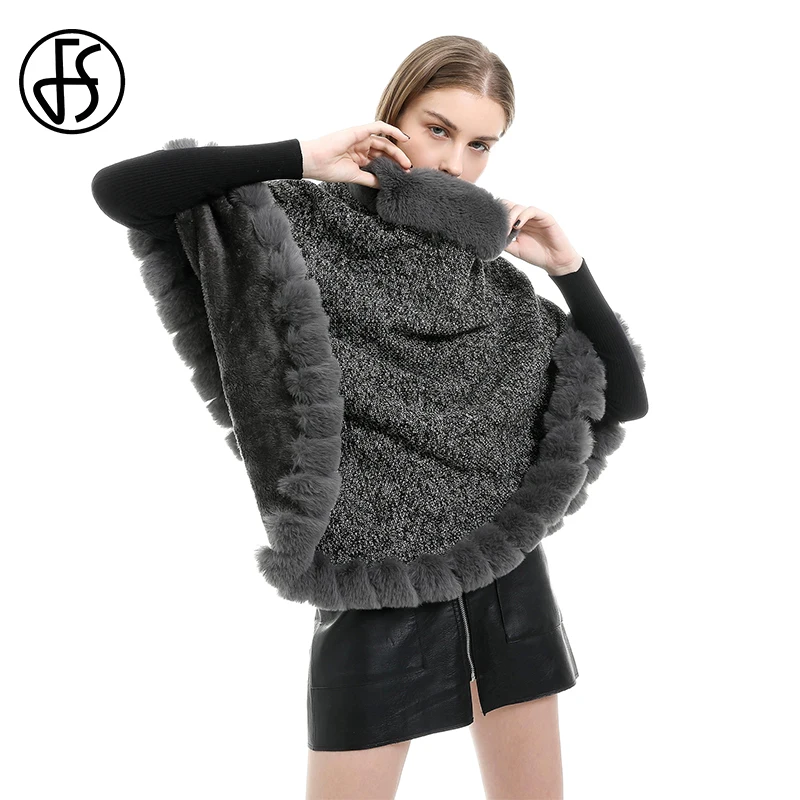 FS Cashmer пашмины свитер меховой воротник для капюшон пончо и накидки шарфы женщин