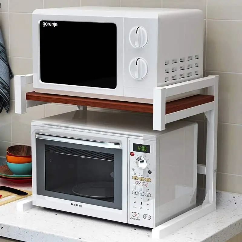 Simple Fashion Microwave Oven Shelf Kitchen Storage Rack Multi-use Spice Steel+Wood Supplies | Мебель