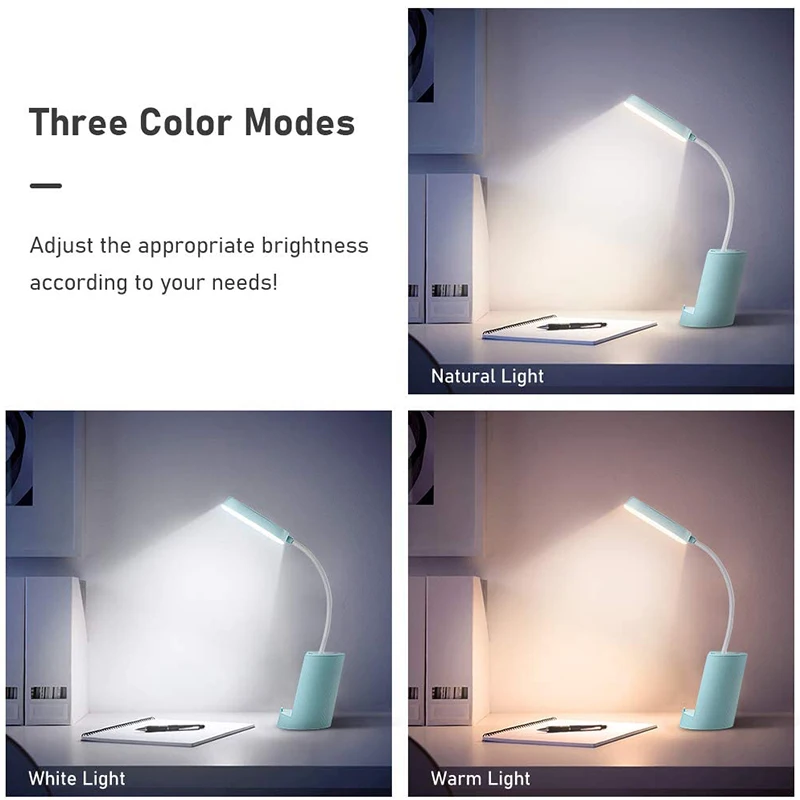 

Desk Lamp, Rechargeable LED Table Lamp 3 Color Dimmable Lamp with Phone Holder & Power Bank Function Light for School