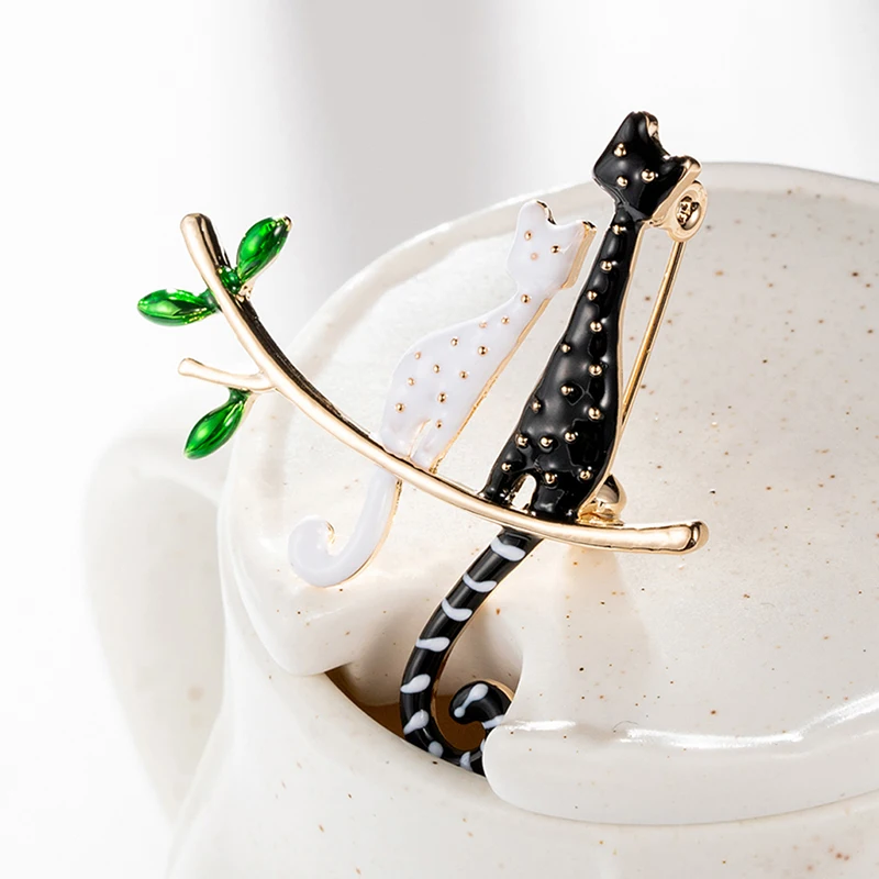 Women Children Couple Cats On The Branch Brooches Enamel Vivid Jewelry Sweater Dress Scarf Bag Pins Daily Accessories Gifts | Украшения и