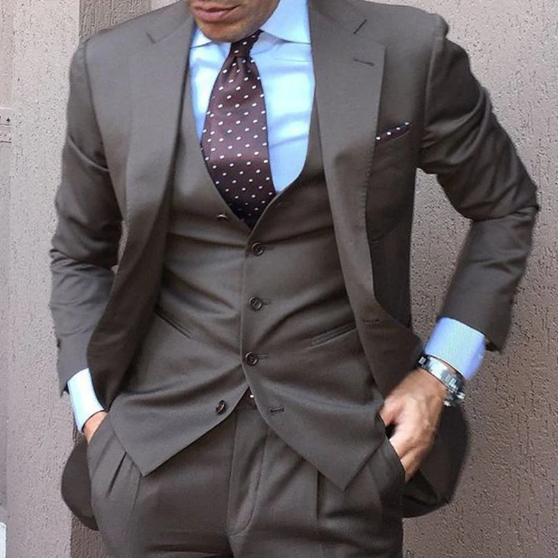 ANNIEBRITNEY Brown 3 Piece Slim Fit Men Fashion Suit Cutsom Groom ...