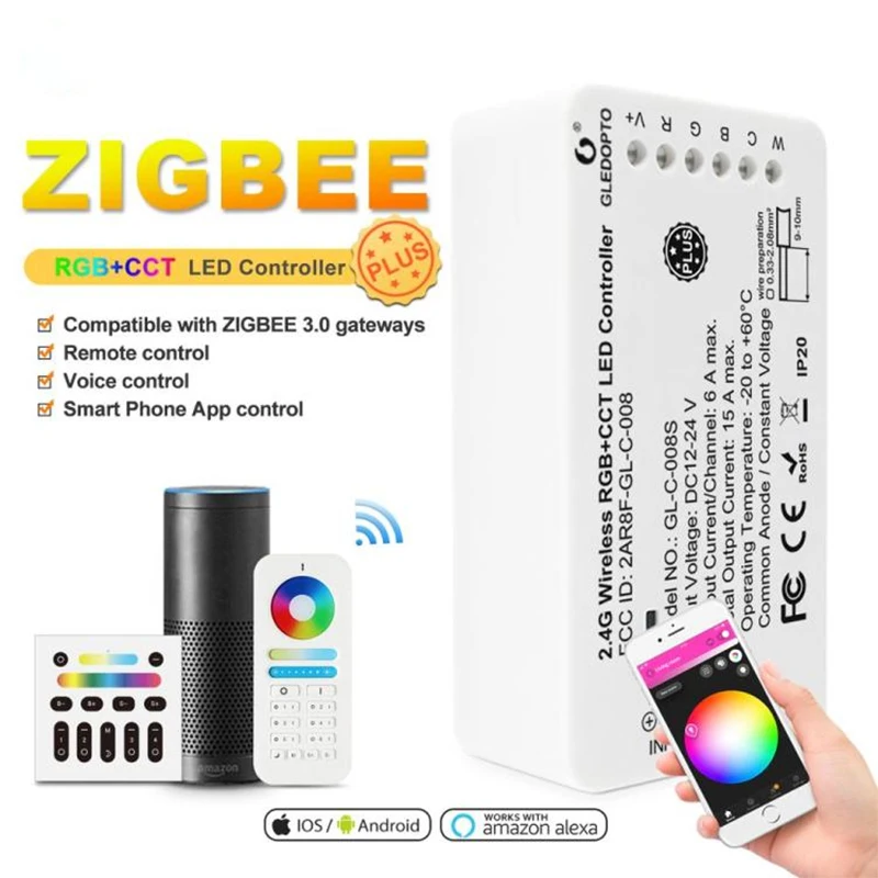 Умный светодиодный контроллер RGB + CCT Zigbee plus работает со шлюзом Echo zigbee 3 0 или