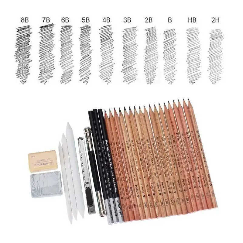 

29 Pcs Set Sketch Pencil Set Professional Sketching Kit For Apply Supplies Painter to Drawing Students Art Wood Pencil Scho K9B4