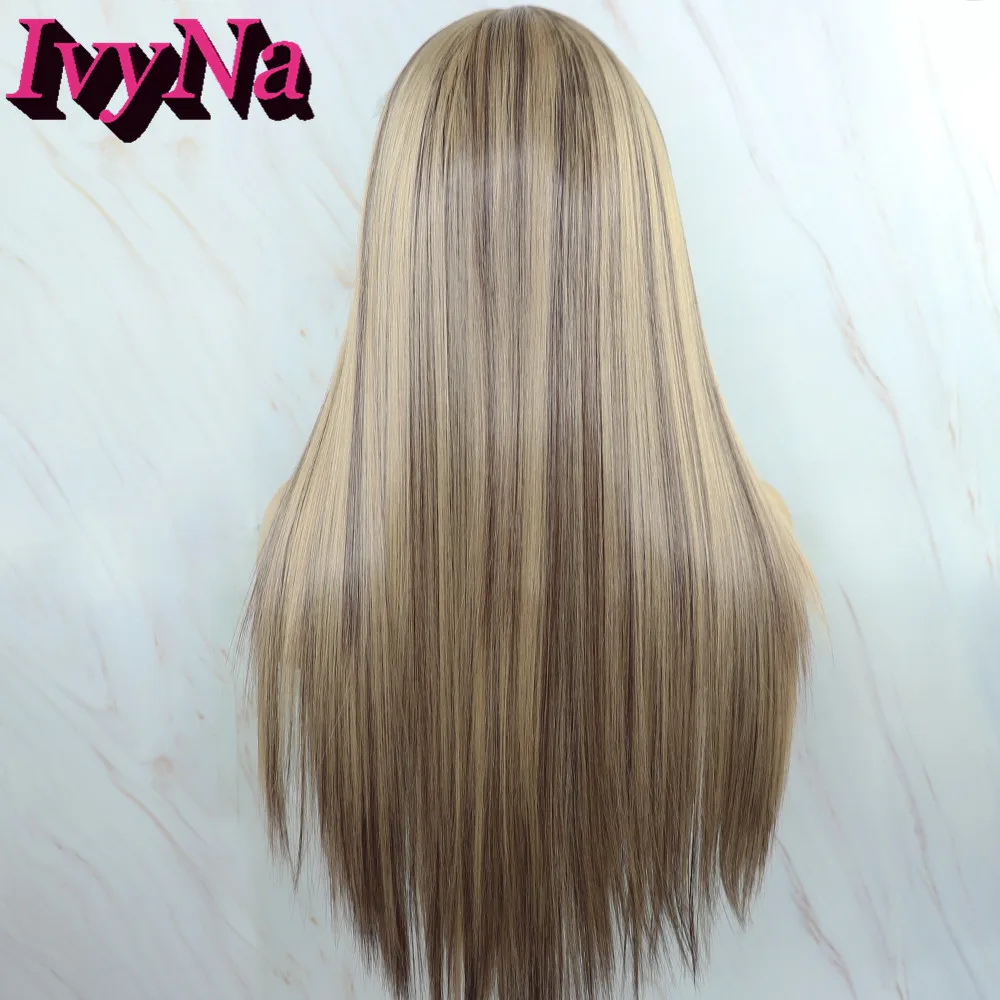 IvyNa D33/103 Blonde Ombre Synthetic Wigs Brown Highlight For Black Women Long Straight Silk Base Full Machine Made |