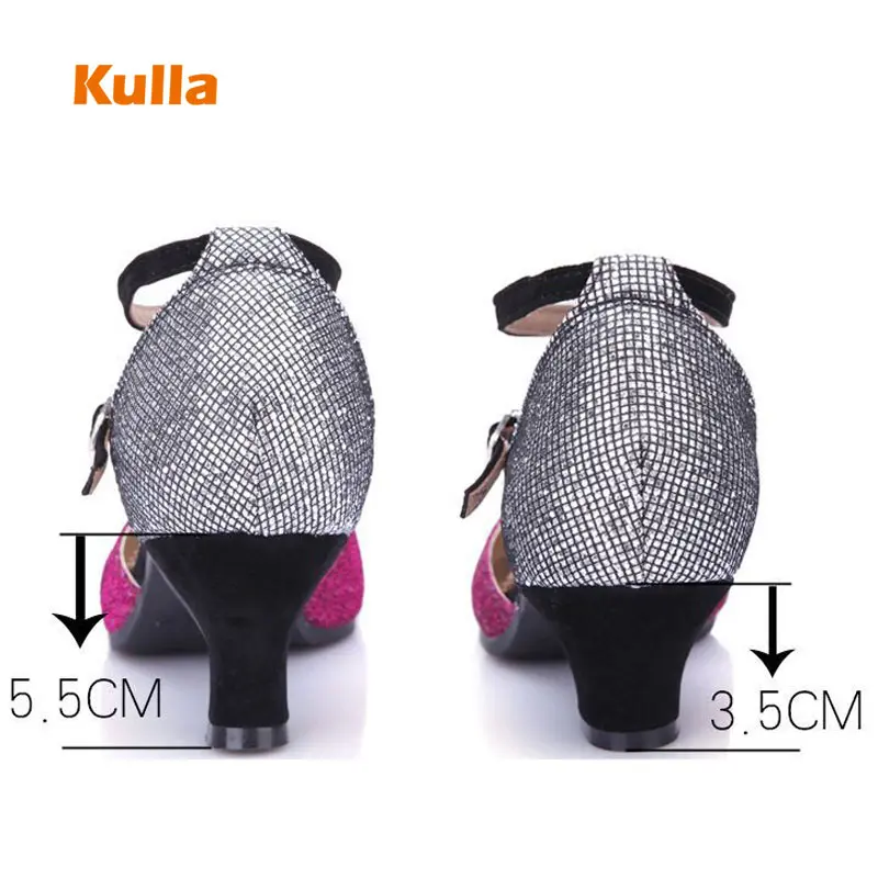 Salsa Dance Shoes Women Latin Dancing Shoes Ballroom Closed Toe Glitter Standard Heeled 5cm Bridal Girls Shoes Tango Female Shoe