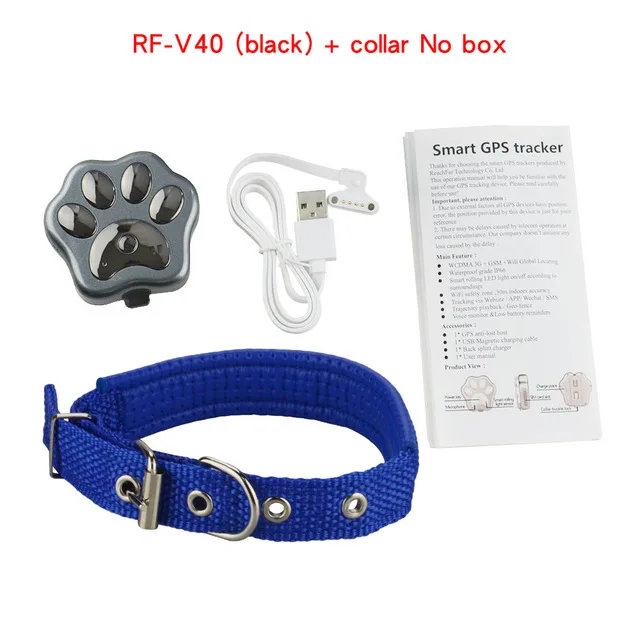 No box(black collar) RF-V40, 3g, gps трекер для питомцев, собак, кошек, устройство против потери, Мини, водонепроницаемый, для домашних животных, Wifi, локатор, расширенный, герметичный, водонепроницаемый, пылезащитный - Цвет: No box(black collar)
