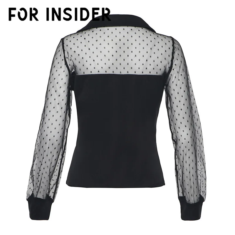 Повседневная белая блузка в горошек сеточку для женщин черная сексуальная