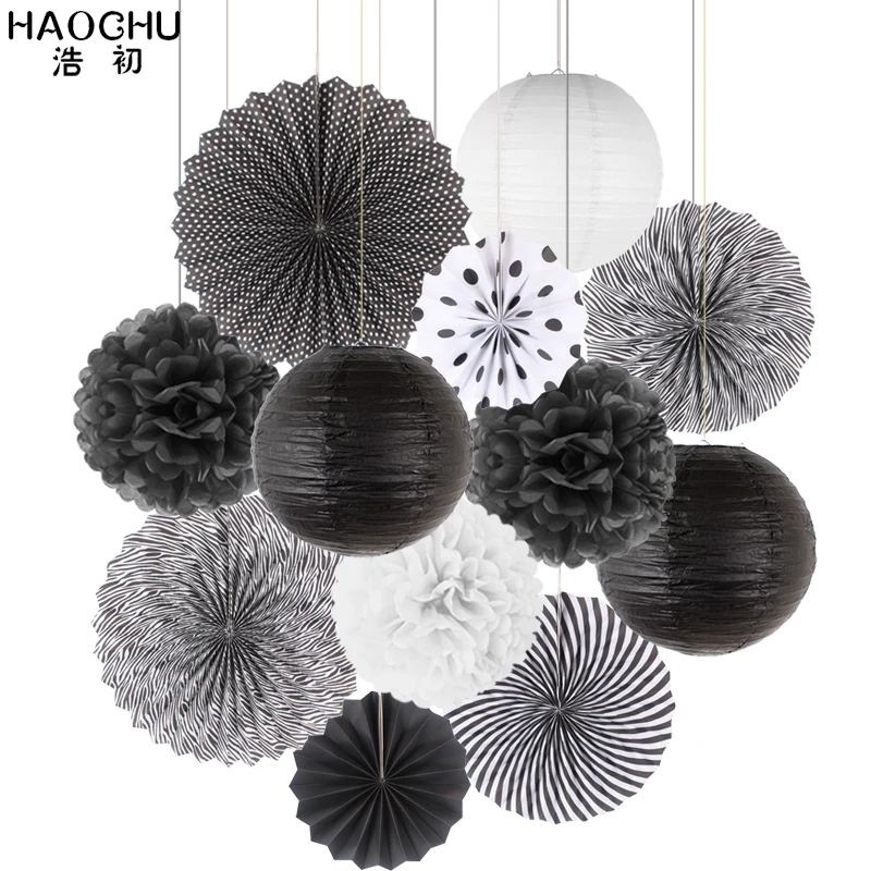 

12pcs/set Paper Lanterns Paper Fans Rosettes Tissue Pom Poms Flower Birthday Wedding Baby Shower Party Hanging Decoration