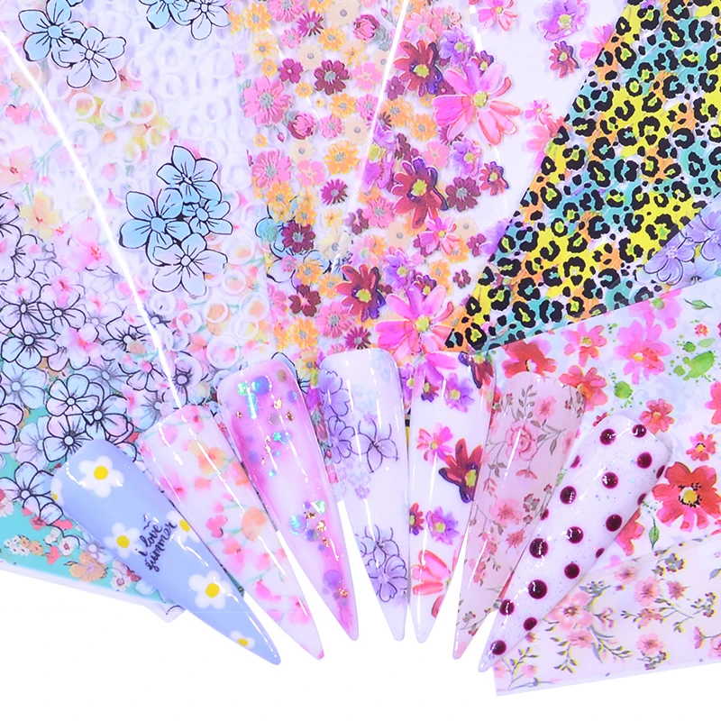 10 шт. Цветочная Фольга для ногтей переводная слайдер смешанный дизайн роза DIY