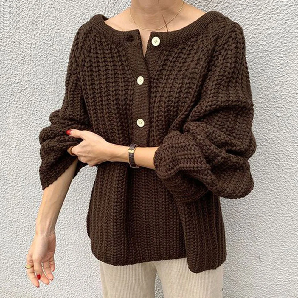 

Осень 2021, вязаный свитер, женский свободный теплый кардиган в стиле Харадзюку, женская мода, повседневное зимнее пальто с длинным рукавом дл...