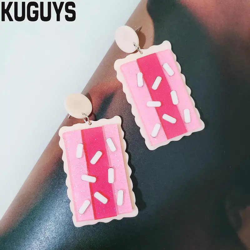 EARRING KUGUYS милые летние сережки-палочки для мороженого для женщин, блестящие акриловые длинные серьги-капли, модные ювелирные изделия, трендовые аксессуары - Окраска металла: EARRING