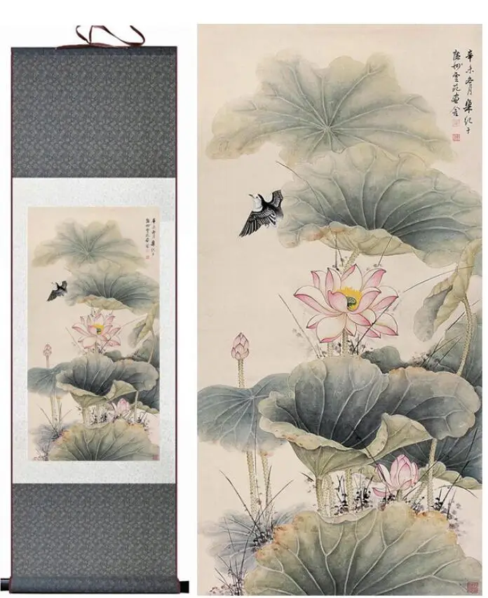 

Цветок лотоса и птицы Традиционный китайский Книги по искусству живопись тушью живописи цветок pictureprinted живопись