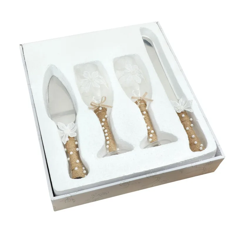 

Gift Box Wedding Supplies - Cake Knife, Pie Set And Wedding Champagne Glasses 4 Pieces - Styles