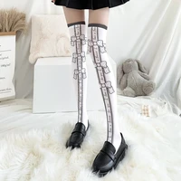 bow print ladies over the knee stockings sweet girl pink black high thigh sexy silk stockings kawaii cosplay cute long socks