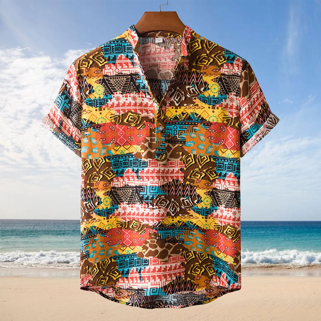 

SHUJIN Mens Ethnic Short Sleeve Casual Cotton Linen Printing Hawaiian Shirt Blouse Couple loose Fit Hawaii Vintage Camisa Hombre