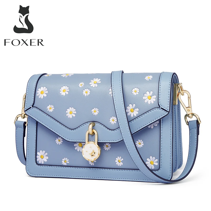 

FOXER Girl's Flower Summer Cross-body Bags Cow Leather Women's Fashion Small Shoulder Messenger bags Young Lady Mini Flap Bag