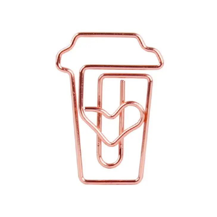 

12 Pcs/pack Kawaii Gold Rose Gold Coffee Cup Shape Hollow Out Metal Paper Clips Note Message Photo Binder Clips Stationery Gift