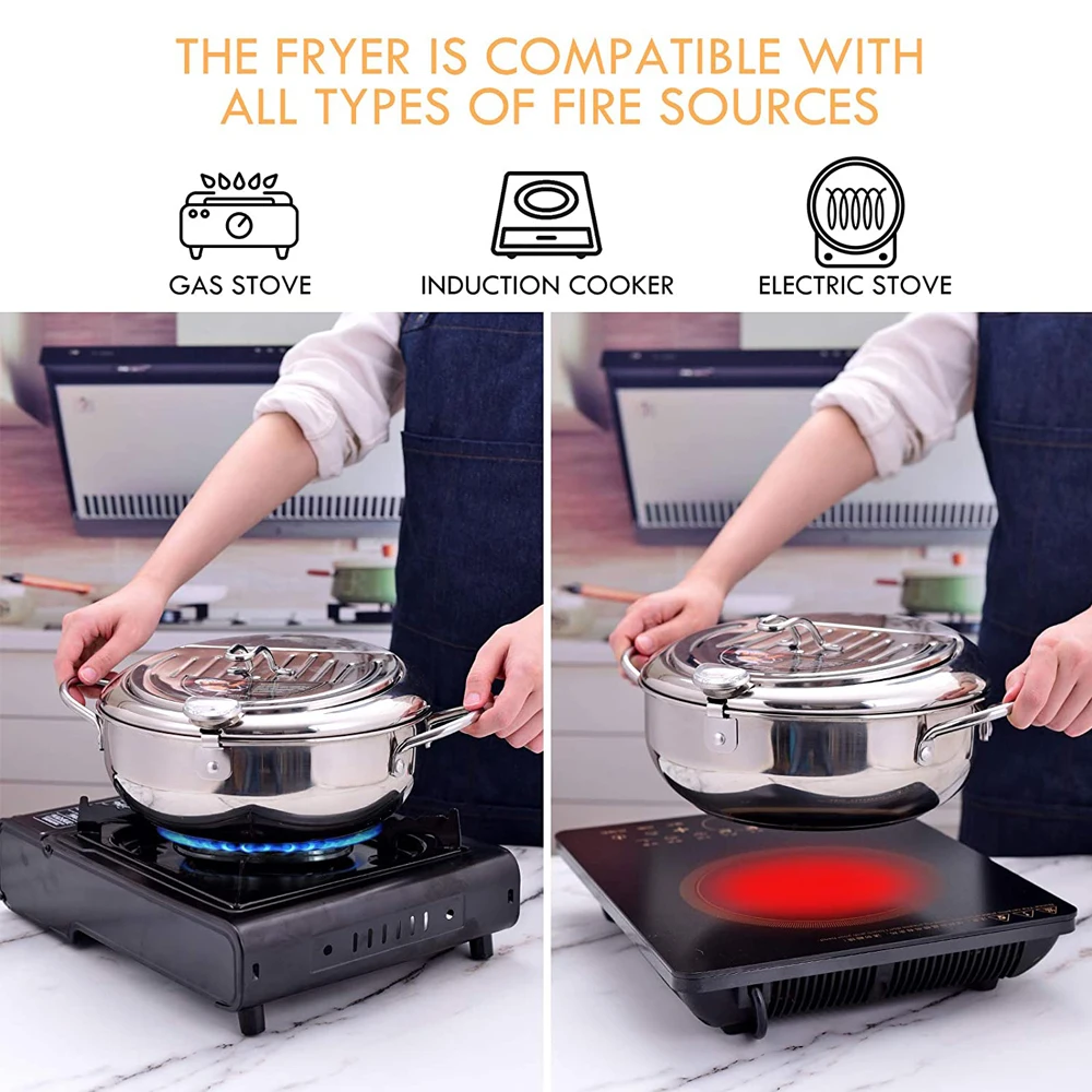 

Fryer Pot Frying Pan Stainless Steel Tempura Fryer Pan Temperature Control Japanese Style Non Stick Cookware for Kitchen Utensil