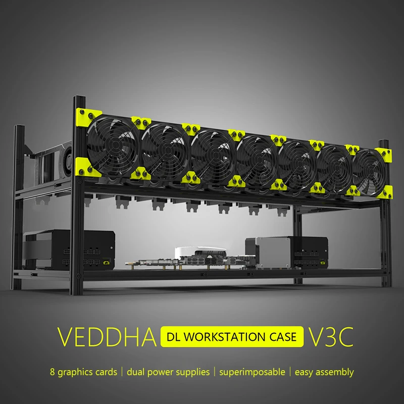 Стойка для видеокарт VEDDHA V3C 8 GPU полностью алюминиевая можно накладывать на корпус