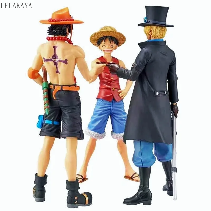 

ONE PIECE Luffy Ace Sabo Brothers Worship Ver. Knot Wine PVC Action Figure Collectible Toys 20cm Anime Model Gifts For Boys New