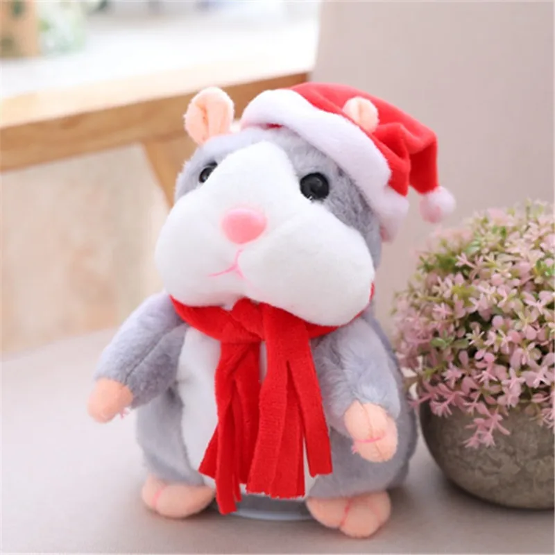 Grey With Hat Прямая, говорящий хомяк, мышь, плюшевая игрушка для домашних животных, популярная Милая говорящая звуковая запись, обучающие игрушки для хомяка, подарок для детей - Цвет: Grey With Hat