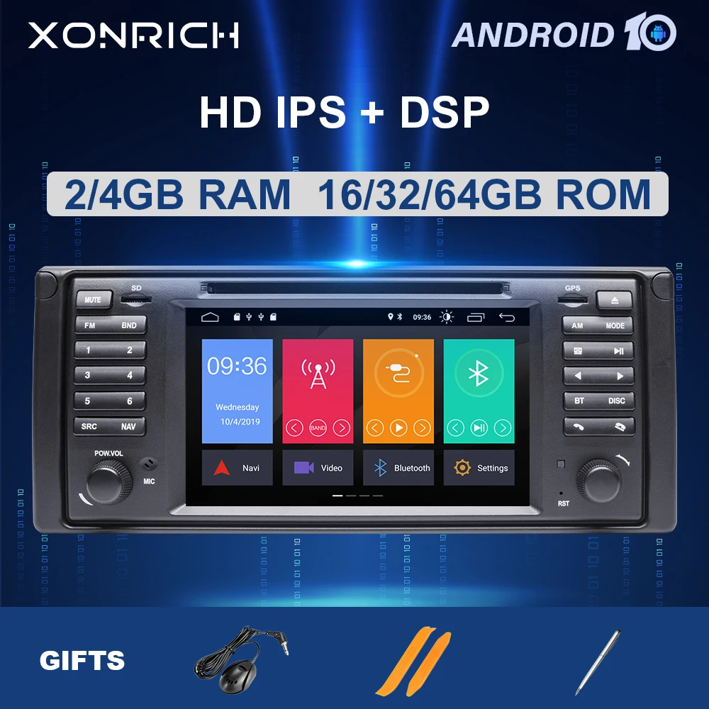 Автомобильный DVD плеер IPS 1 Din Android 10 для BMW X5 E53 5 серии GPS стерео аудио навигация