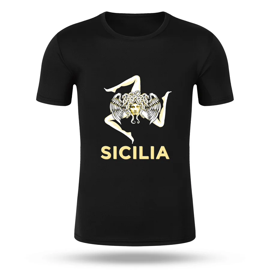 

Sicilian Pride - Sicilia - Sicilian Flag Trinacria Quick Dry T-shirt 100% Polyester Couple Style Round Neck Jogging T-Shirt
