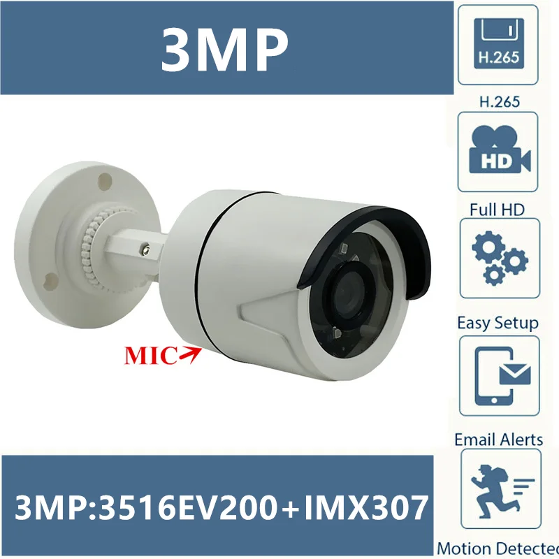 Интегрированная цилиндрическая камера Sony IMX307 + 3516EV200 с микрофоном IP аудио низким