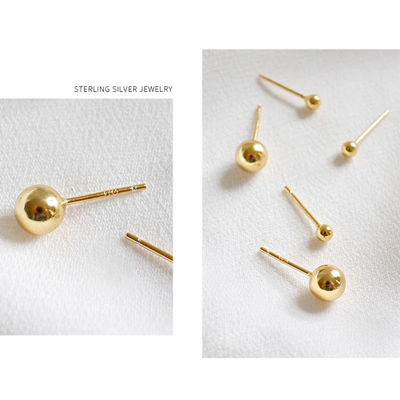 AsinLove 18K Золотые круглые бусины серьги-гвоздики минимализм с рельефным рисунком